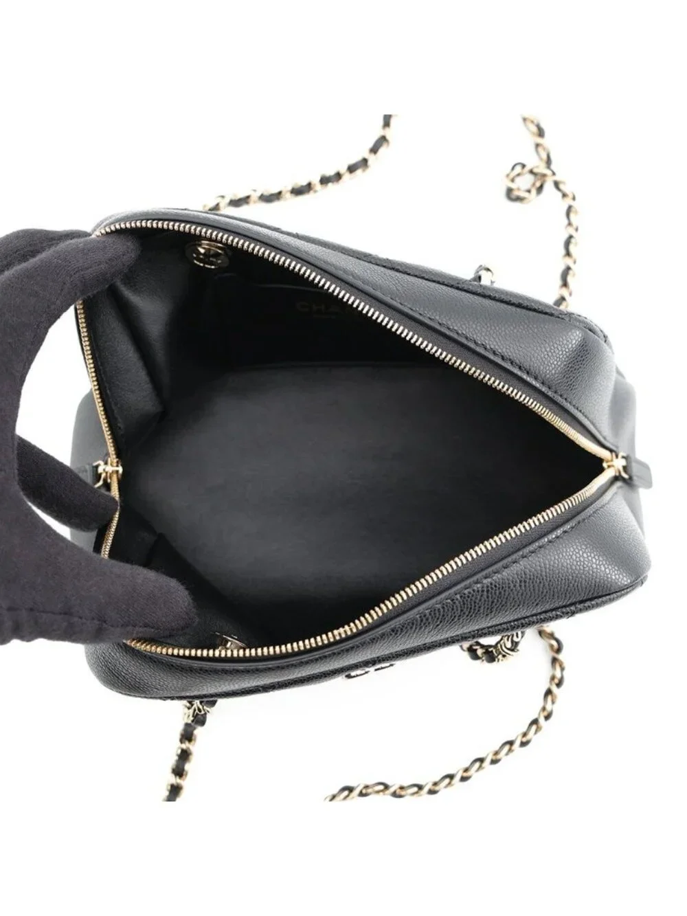 Chanel Chain Shoulder Bag CC Logo Quilted Small Caviar Leather Black
